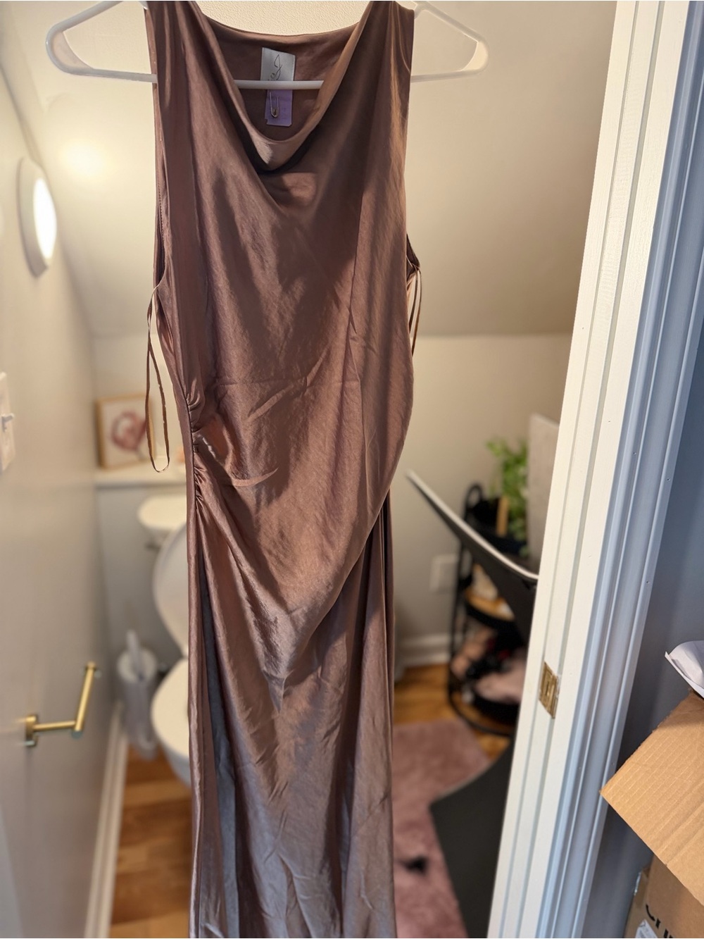 Joie Satin Draped Midi Dress Brown Bronze XS